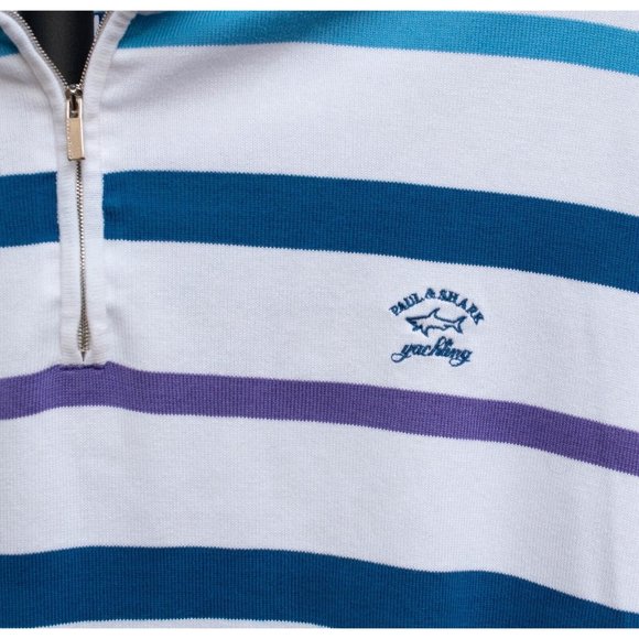 PAUL & SHARK Yachting White Blue Purple Cotton 1/4-Zip Pullover 2XL Italy AS IS - Picture 3 of 12
